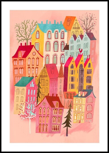 Uta Krogmann Lovely Pink Village Plakat Plakat / 21x30cm