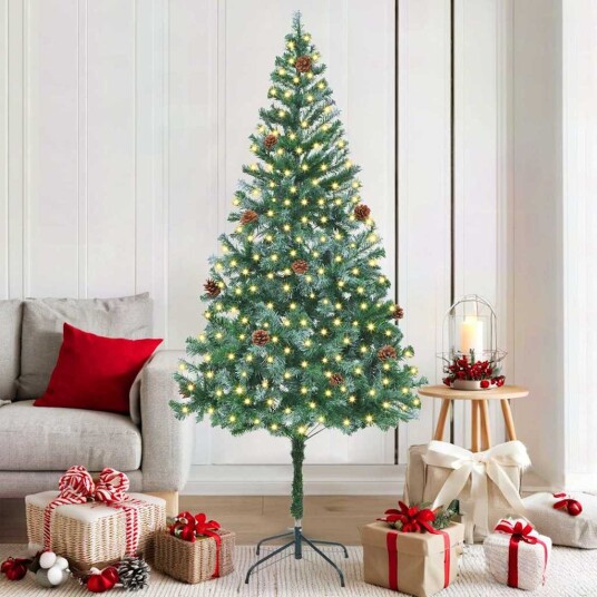 Kunstig juletre med 300 LED med stativ grønn 180 cm PVC og stål Kunstig juletre med 300 LED med stativ grønn 180 cm PVC og stål