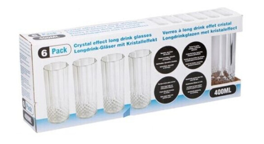 Gjenbrukbare long drink glass i plast 40 cl 6 pakning