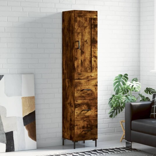 Highboard røkt eik 34,5x34x180 cm konstruert tre Highboard røkt eik 34,5x34x180 cm konstruert tre