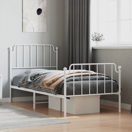 vidaXL Sengeramme i metall med hode- og fotgavl hvit 90x190 cm 8721012212558