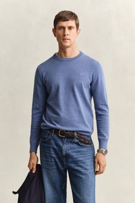 Gant Klassisk bomullsgenser med rund hals DENIM BLUE MELANGE 4XL