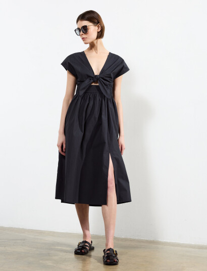French Connection Barletta Poplin Tie Midi Dress - Navy - XS French Connection Barletta Poplin Tie Midi Dress - Navy - XS