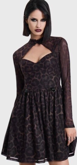 Killstar   Goth Kort kjole   LEOPARD MINI DRESS   XS til XXL   Damer   brun