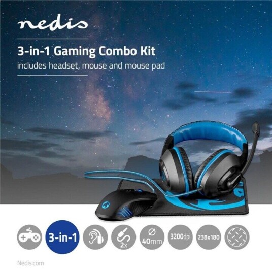 Nedis Gaming Combo Kit 3-I-1 Headset, Mus Og Musematte Blå / Sort Nedis Gaming Combo Kit 3-I-1 Headset, Mus Og Musematte Blå / Sort