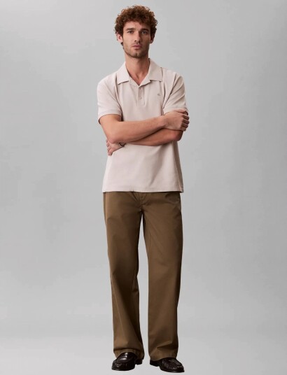 Calvin Klein Jeans Ss Easy Micro Waffle Camp Polo Beige L