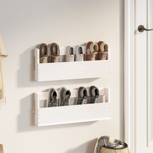 vidaXL Veggmonterte skohyller 2 stk hvit 59x9x23 cm heltre furu vidaXL Veggmonterte skohyller 2 stk hvit 59x9x23 cm heltre furu