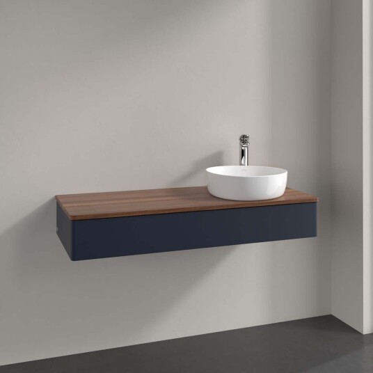 Villeroy & Boch Antao Servantskap med 1 skuff 120x50x19 cm u/lys Blå Matt/Valnøtt Villeroy & Boch Antao Servantskap med 1 skuff 120x50x19 cm u/lys Blå Matt/Valnøtt