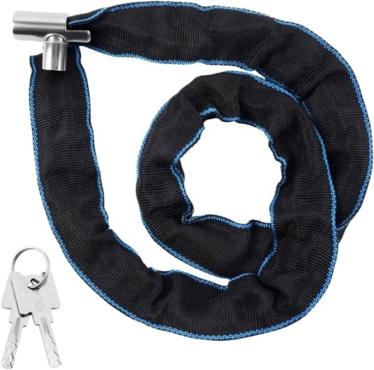 Kraftig sykkellåskjede, 85 cm tyverisikker stålkjede, med vanntett trekk, høysikkerhets kuttbestandig lås, inkluderer 2 nøkler.