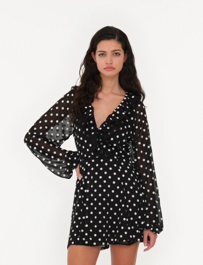 ROTATE Birger Christensen Chiffon Ruffle Mini Dress - Black - 38