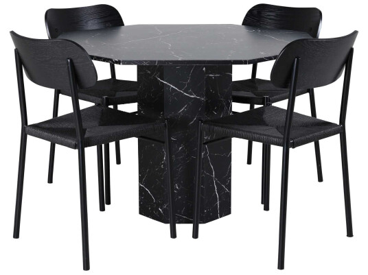 Venture Design Marbs & Polly spisegruppe Svart/svart 4 stoler & bord 110 cm
