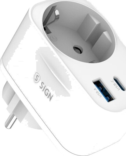 SiGN Veggadapter med strømuttak og USB-porter 20W - Hvit SiGN Veggadapter med strømuttak og USB-porter 20W - Hvit