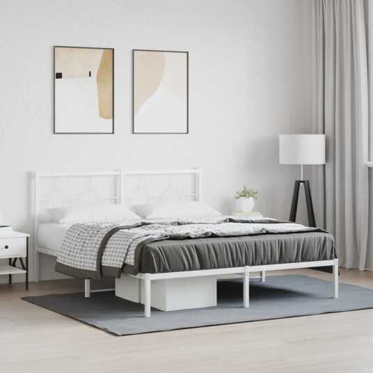  Sengeramme i metall med sengegavl hvit 150x200 cm
