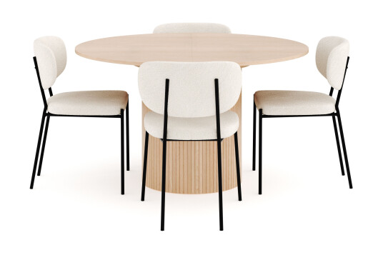 Other Brand Kopparbo Spisegruppe 130 cm Rund Forlengbar med 4 Gemmiano Spisestoler Whitewash
