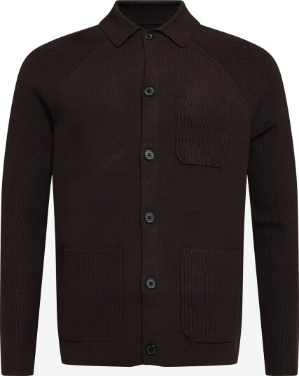 Reiss Fitzwilliam Ls Button Through Ribbed Sleeve Cardig CHOCOLATE BROWN L