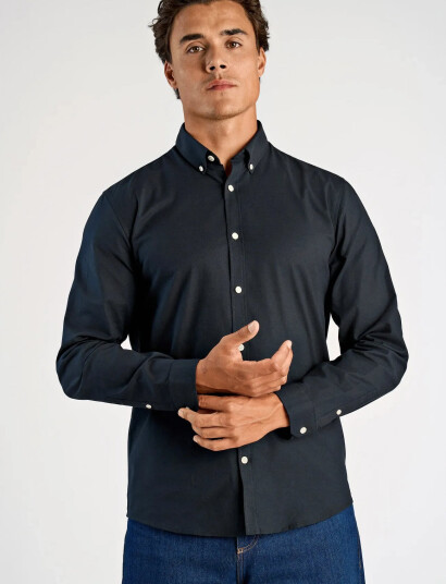 Lindbergh Yarn Dyed Oxford Superflex Shirt - Black - XL
