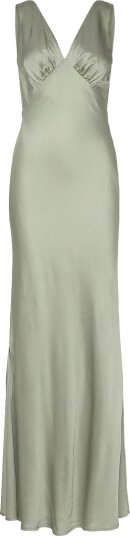 Malina Thelma Open Back Satin Maxi Dress   Green   38