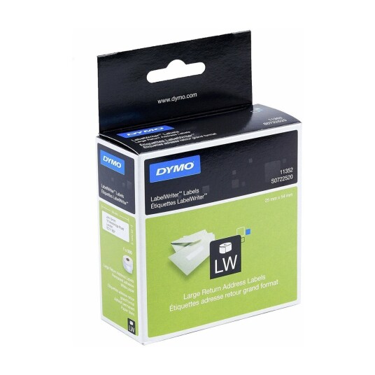 Dymo-etikettetiketter, returadresse 25 mm x 54 mm Hvit (500) 11352