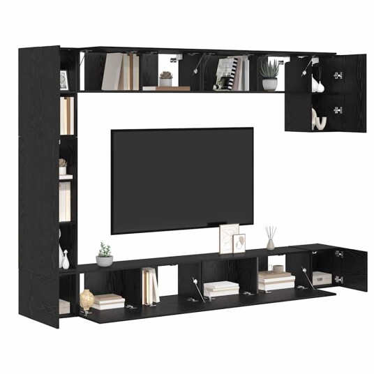 TV benksett 9 pcs Svart eik 100 x 30 x 30.5 cm Konstruert tre TV benksett 9 pcs Svart eik 100 x 30 x 30.5 cm Konstruert tre