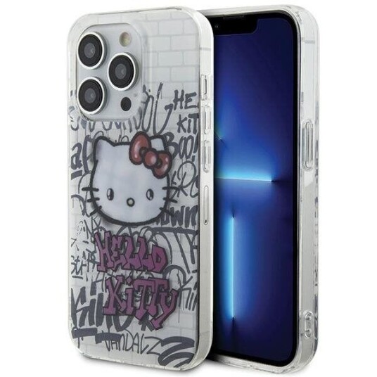 Hello Kitty Mobildeksel til iPhone 15 Pro Hardcase - Hvit med Graffiti-motiv