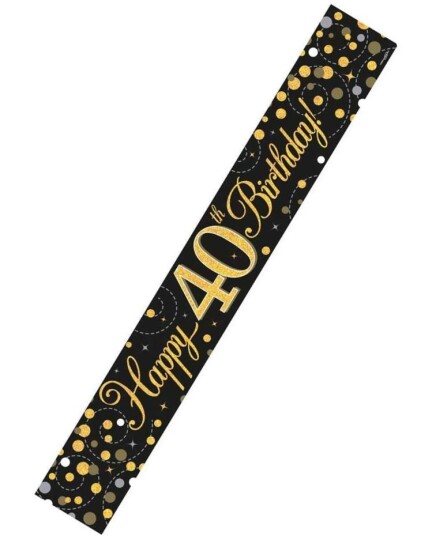 Crosswear 2,7 Meter Svart og Gullfarget "Happy 40th Birthday" Holografisk Banner