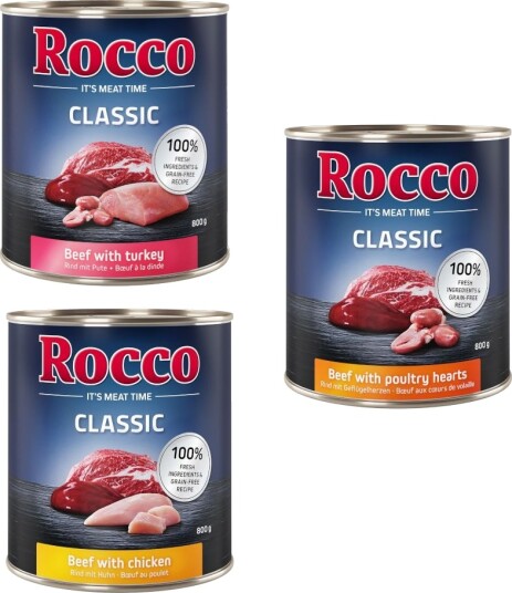 Rocco Våtfôr Classic Prøvemiks Fjærkre Mix Kyllinghjerter Kylling Kalkun Storfe 6 X 800 G