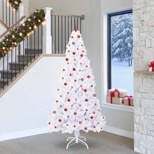 Kunstig juletre med 300 LED med stativ Hvit 240 cm PVC og stål