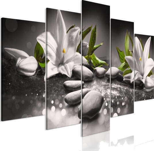 Bilde Lilies And Stones 5 Parts Wide Grey 200x100 Artgeist sp. z o. o.