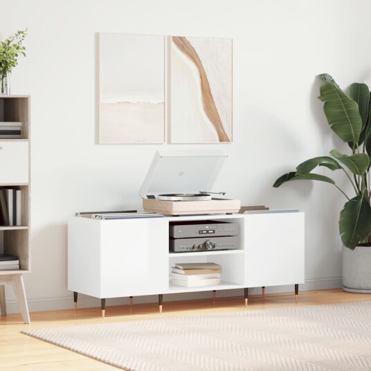 Hifi benk høyglans hvit 121x38x48 cm konstruert tre Hifi benk høyglans hvit 121x38x48 cm konstruert tre