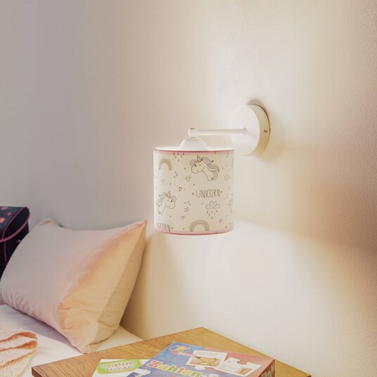 Eko-Light Vegglampe Unicorn hvit med enhjørningmotiv