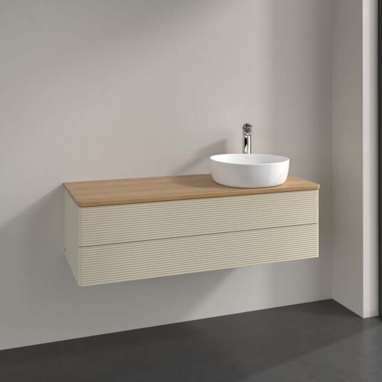 Villeroy & Boch Antao Servantskap med 2 skuffer 120x50x36 cm m/lys Grå Matt/Eik Villeroy & Boch Antao Servantskap med 2 skuffer 120x50x36 cm m/lys Grå Matt/Eik