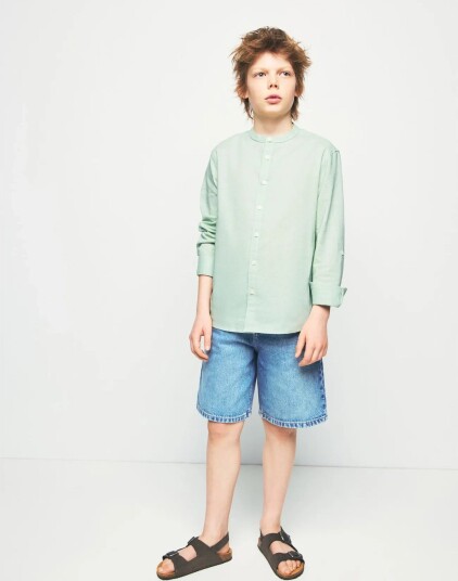 Mango Cotton Linen Blend Shirt Green 5 6 Mango Cotton Linen Blend Shirt Green 5 6