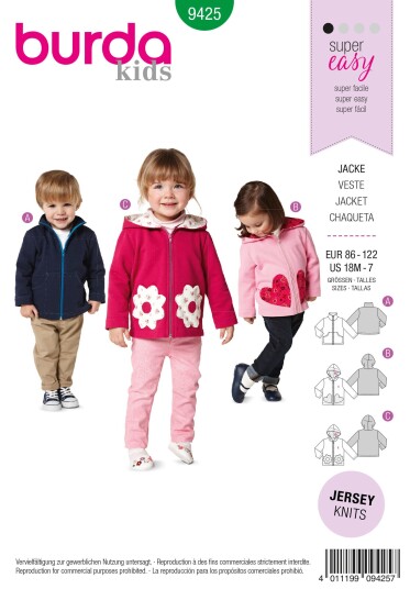Burda 9425 - Barnejakke EUR: 86-122, US: 18M-7