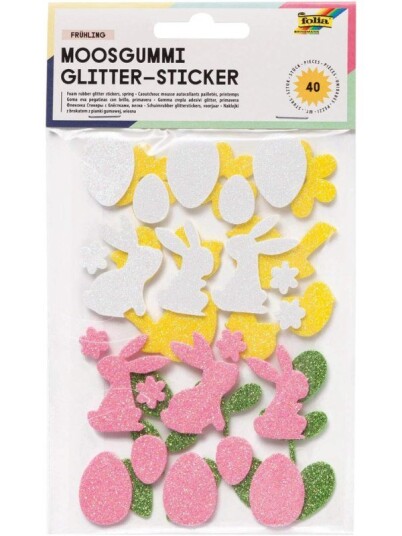 Folia mosgummi-klistremerker med glitter 40 påskefigurer Folia mosgummi-klistremerker med glitter 40 påskefigurer