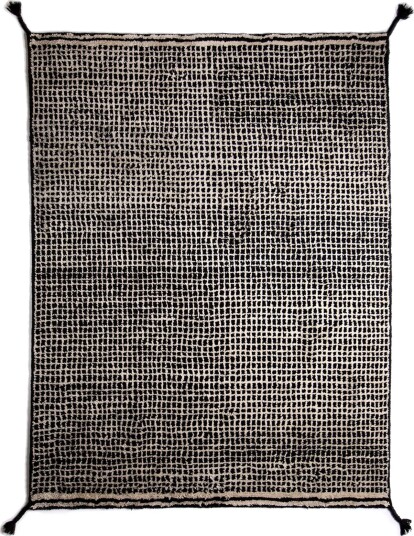 Woodnotes Grid Håndknyttet Ullteppe 140 x 200 cm Hvit/ Sort