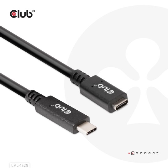 Club 3D USB C-forlengelseskabel 2m 5Gbps 60W 4K 60Hz Svart Club 3D USB C-forlengelseskabel 2m 5Gbps 60W 4K 60Hz Svart
