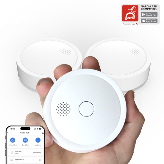 Gardia Smart Mini Seriekoblet Røykvarsler med Hub 3 pk