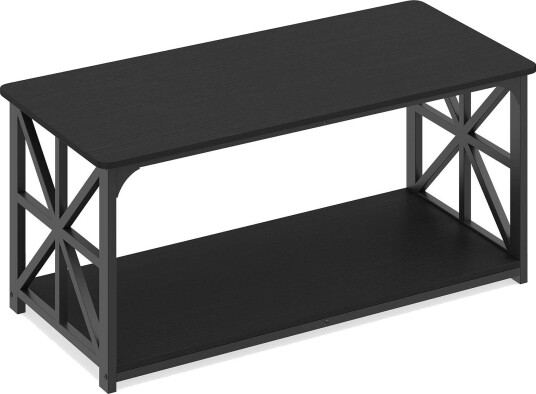 Industrielt svart salongbord med åpen hylle – design med to etasjer
