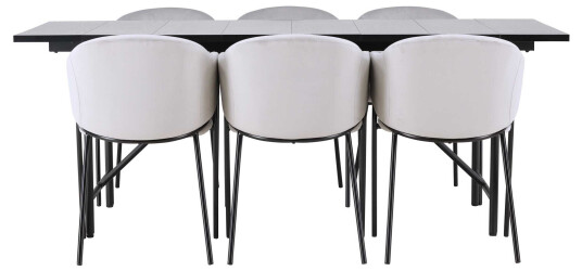 Venture Design Astrid & Evelina spisegruppe Grå/svart 6 stoler & bord 200 x 90 cm