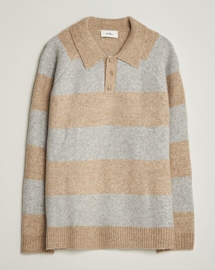 Les Deux Striped Melange Knit Polo Light Sand Melange