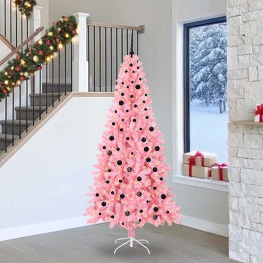  Juletre med 300 LED med stativ Rosa 240 cm PVC