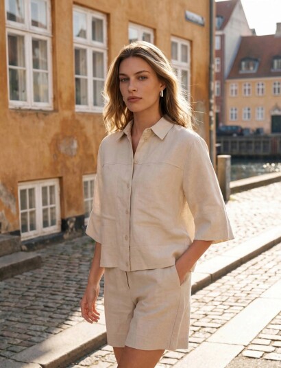 Minus Msjuno Cropped Linen Shirt Beige 42