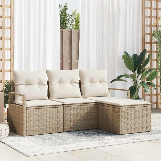 Hagesofa Set 4 pcs Beige Poly rattan