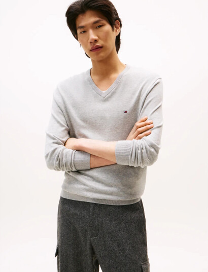 Tommy Hilfiger Essential Cotton V Neck Grey M