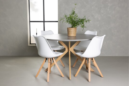 Venture Home Spisegruppe Piazza 120 cm Rund med 4 Zeno Stoler Grå