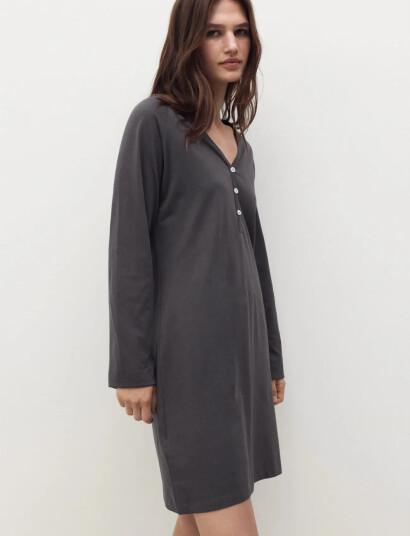 Mango Cotton Nightdress With Button Detail Grey M