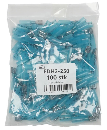 Blå krympekabelsko hun 6.6mm 100stk Blå pose med 100 stk.