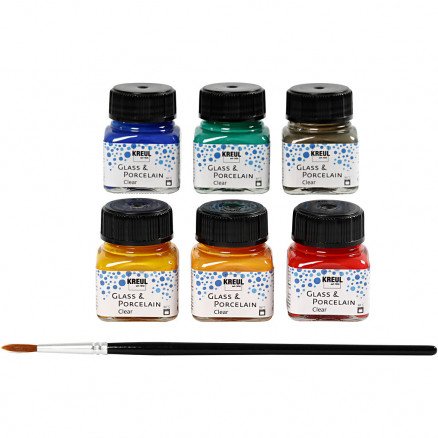 Diverse Glass og porselensmaling Ass farger Clear 6x20ml Diverse Glass og porselensmaling Ass farger Clear 6x20ml
