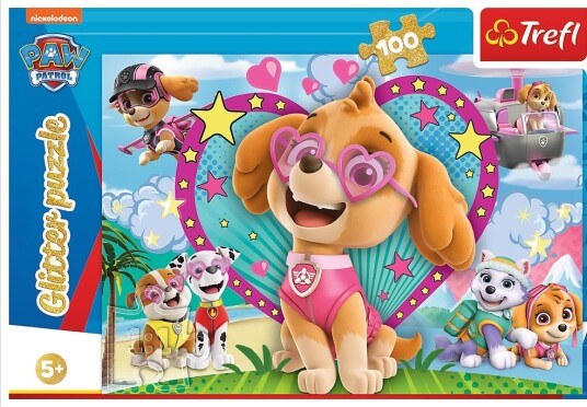 Puslespill 100 Paw Patrol med glitter