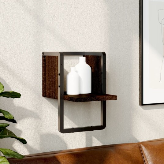 Vegghylle med stang brun eik 20x25x30 cm 8721012046115